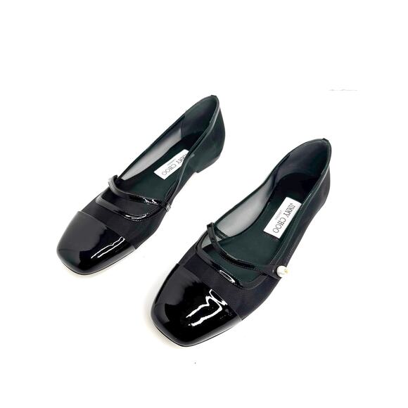 Jimmy Choo Patent Leather Semi-Sheer Ballet Flats Black Leather Slip-On 37.5 - Picture 10 of 10